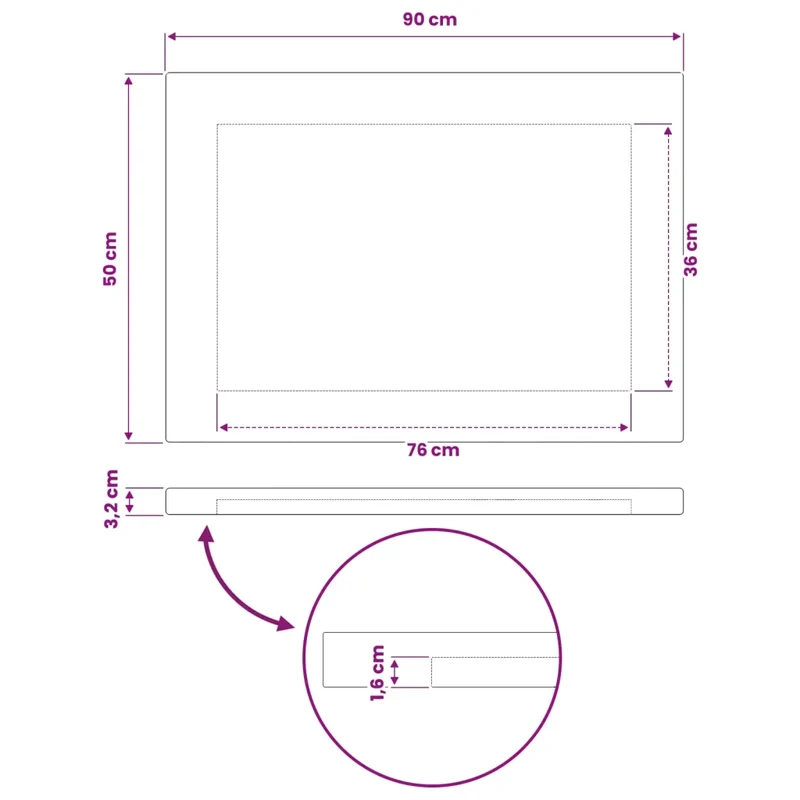 Piano del Tavolo Rettangolare 90 x 50 x 3,2 cm Rettangolare 938239