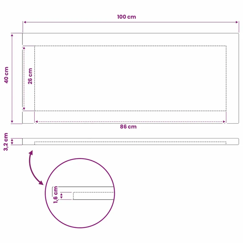 Piano del Tavolo Rettangolare 100 x 40 x 3,2 cm Rettangolare 938207