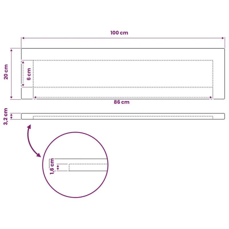 Piano del Tavolo Rettangolare 100 x 20 x 3,2 cm Rettangolare 938127