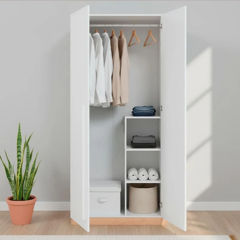 Armadio A 2 Ante Con Asta Appendiabiti E 3 Ripiani Armadietto Mobile Guardaroba Mobiletto Moderno Per Cameretta Camera Ragazzi 90 x 200 x 52 Cm Bianco E Rovere