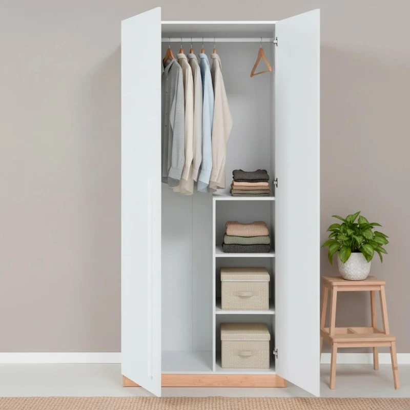 Armadio A 2 Ante Con Asta Appendiabiti E 3 Ripiani Armadietto Mobile Guardaroba Mobiletto Moderno Per Cameretta Camera Ragazzi 90 x 200 x 52 Cm Bianco E Rovere