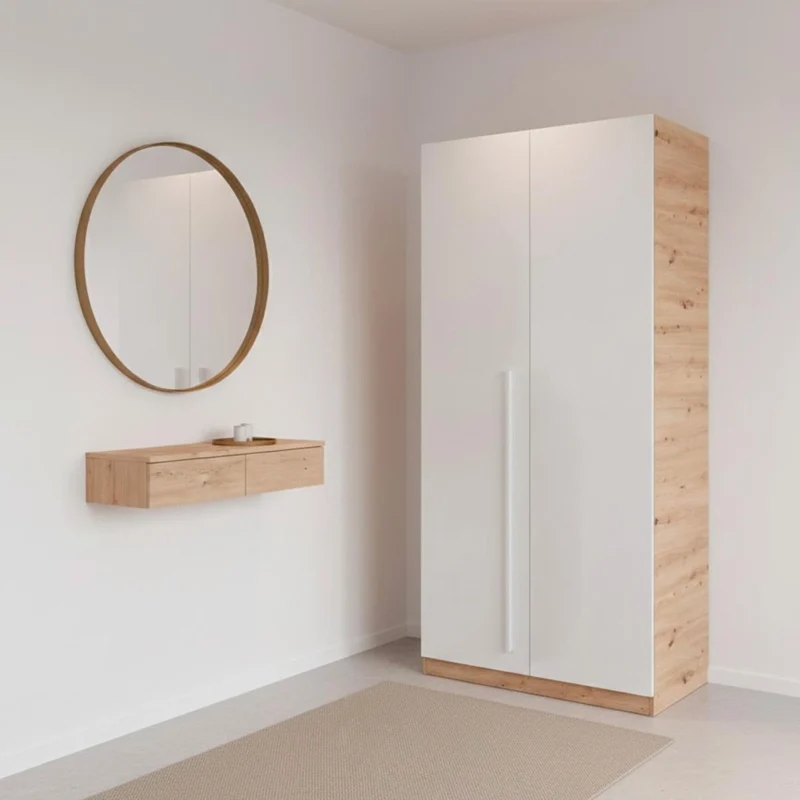 Armadio A 2 Ante Con Asta Appendiabiti E 3 Ripiani Armadietto Mobile Guardaroba Mobiletto Moderno Per Cameretta Camera Ragazzi 90 x 200 x 52 Cm Bianco E Rovere