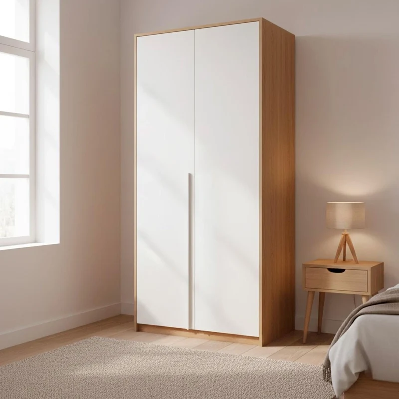 Armadio A 2 Ante Con Asta Appendiabiti E 3 Ripiani Armadietto Mobile Guardaroba Mobiletto Moderno Per Cameretta Camera Ragazzi 90 x 200 x 52 Cm Bianco E Rovere