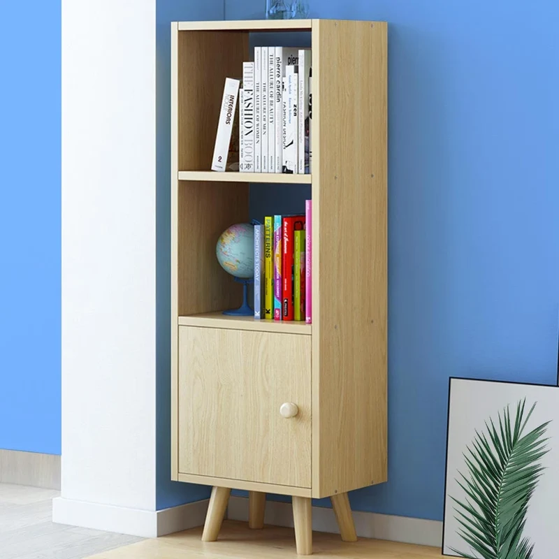 Mobile Libreria 2 Ripiani + Anta Mobiletto Legno Design Moderno Quercia H132cm