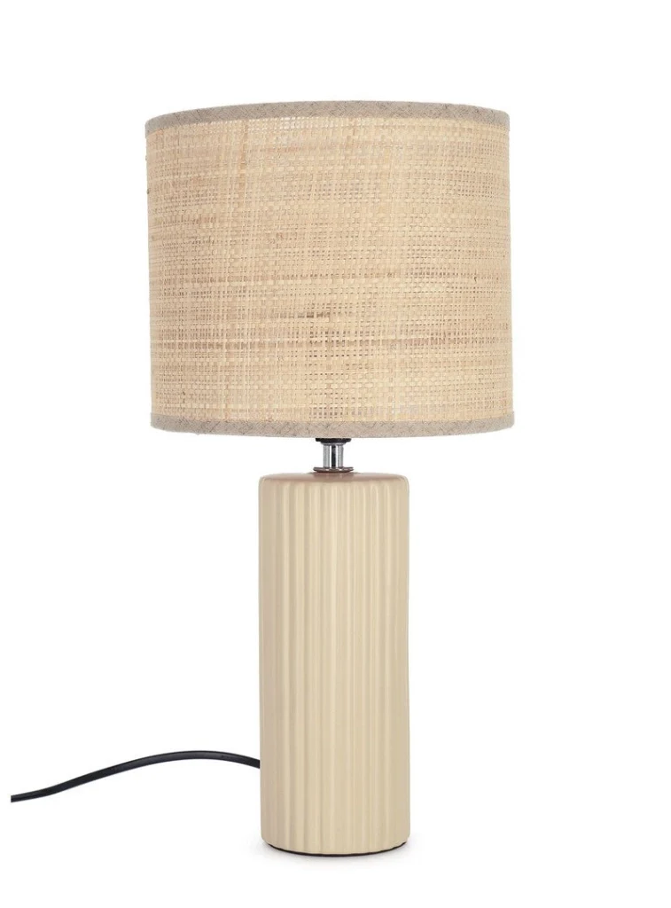 Lampada da Tavolo in Ceramica con Paralume in Rafia - AMIR