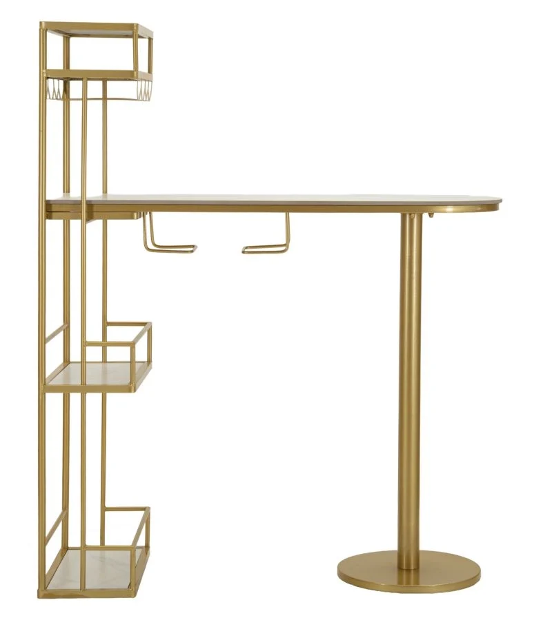 Bancone Bar Luxy 120x45x150 cm in Metallo e Marmo Artificiale Oro e Bianco