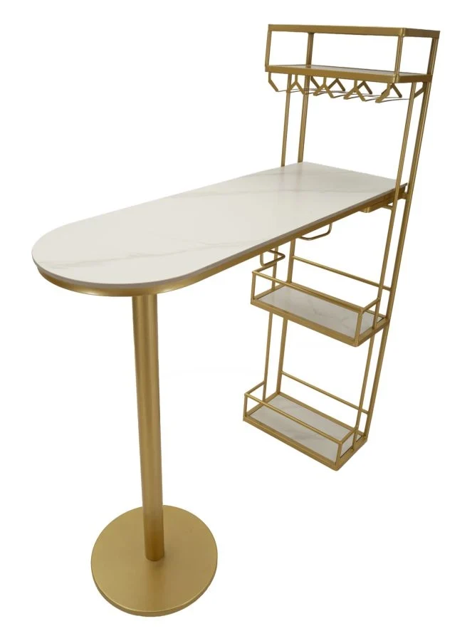 Bancone Bar Luxy 120x45x150 cm in Metallo e Marmo Artificiale Oro e Bianco