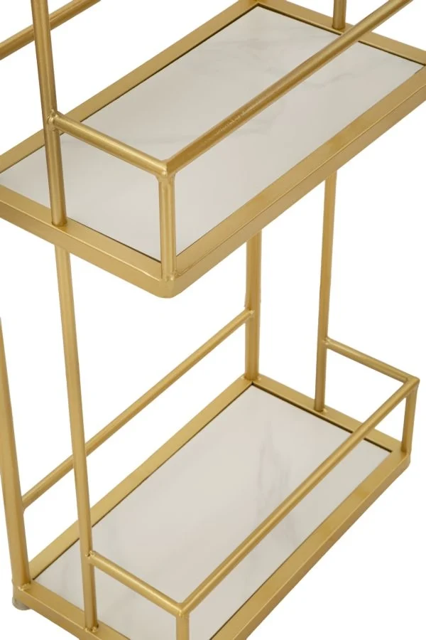 Bancone Bar Luxy 120x45x150 cm in Metallo e Marmo Artificiale Oro e Bianco