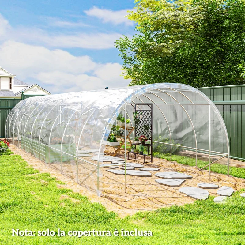 Copertura di Ricambio per Serra a Tunnel 6x10 m in PP Anti UV e Impermeabile Trasparente