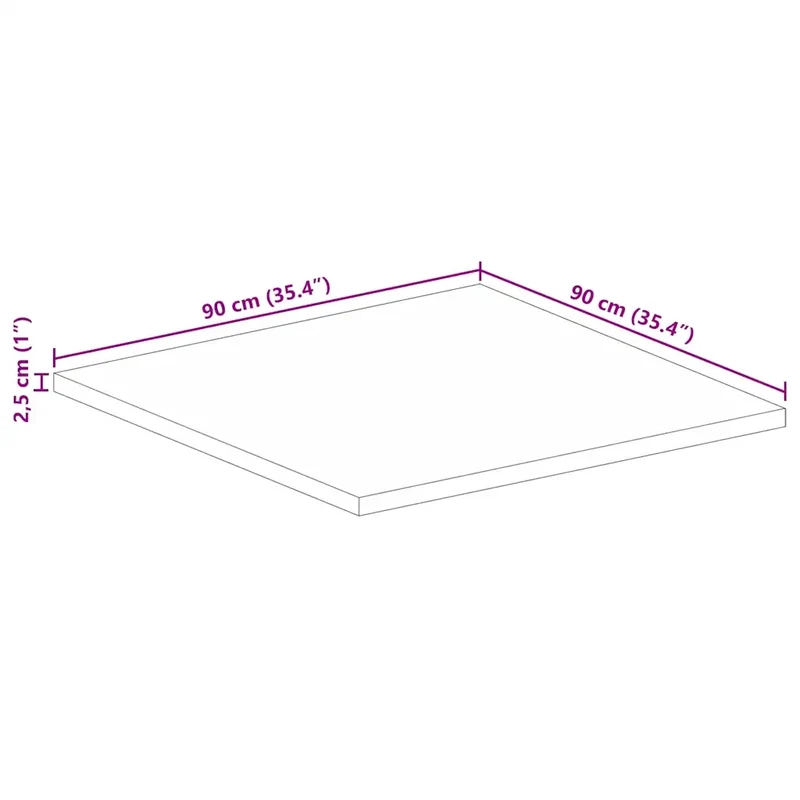 Piano per Tavolo 90x90x2,5 cm Quadrato Legno Massello di Pino 371614
