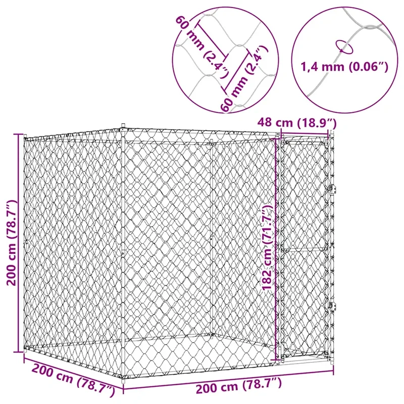 Gabbia per cani Argento 200 x 200 x 200 cm Acciaio zincato 42009134