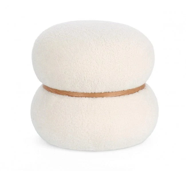 Pouf Ø 43x40 cm Cozy Japandi in Tessuto Bianco