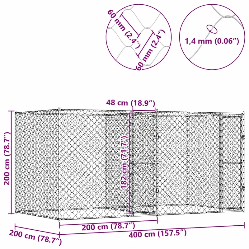 Gabbia per cani Argento 400 x 200 x 200 cm Acciaio zincato 3368306