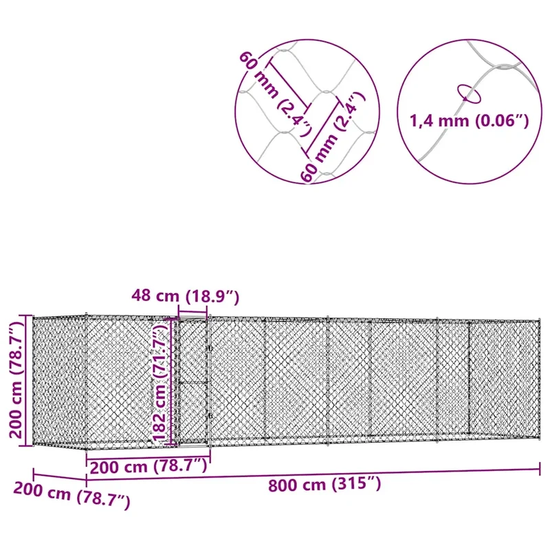 Gabbia per cani Argento 800 x 200 x 200 cm Acciaio zincato 3368311