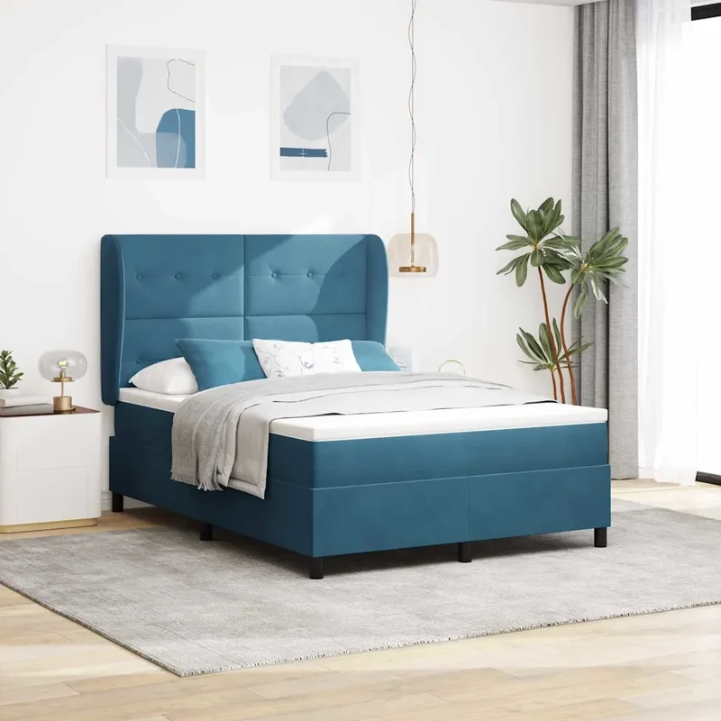 Letto a molle con testiera Blu Scuro 190 x 140 cm Velluto 3340926
