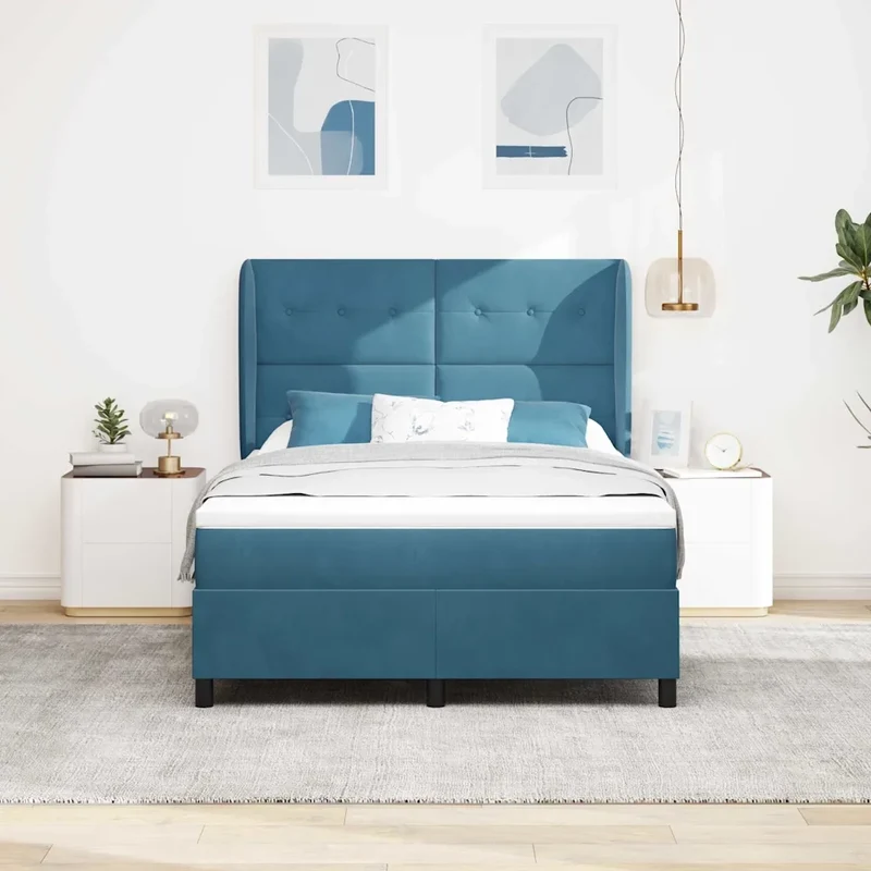 Letto a molle con testiera Blu Scuro 190 x 140 cm Velluto 3340926