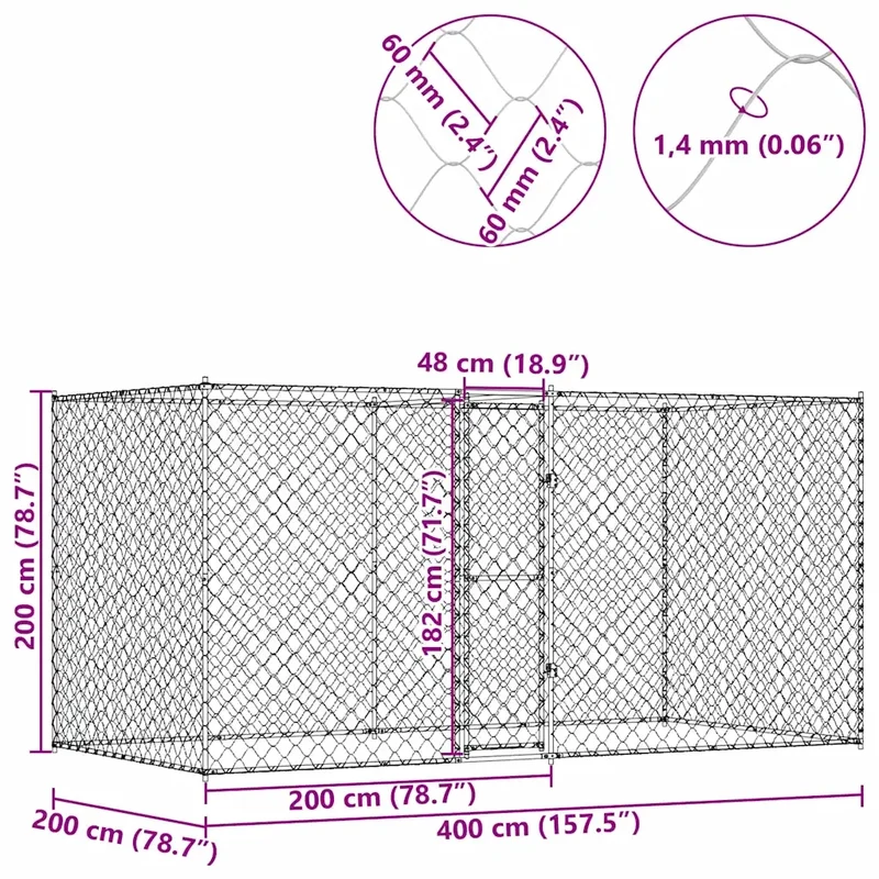 Gabbia per cani Argento 400 x 200 x 200 cm Acciaio zincato 3368309