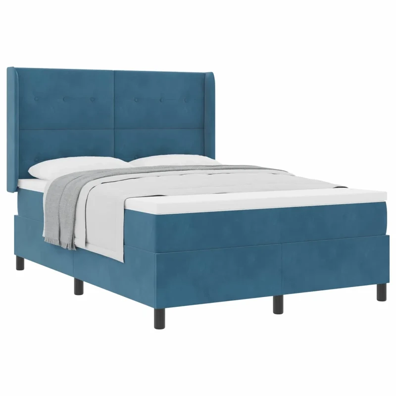 Letto a molle con testiera Blu 140 x 190 cm Velluto 3342006