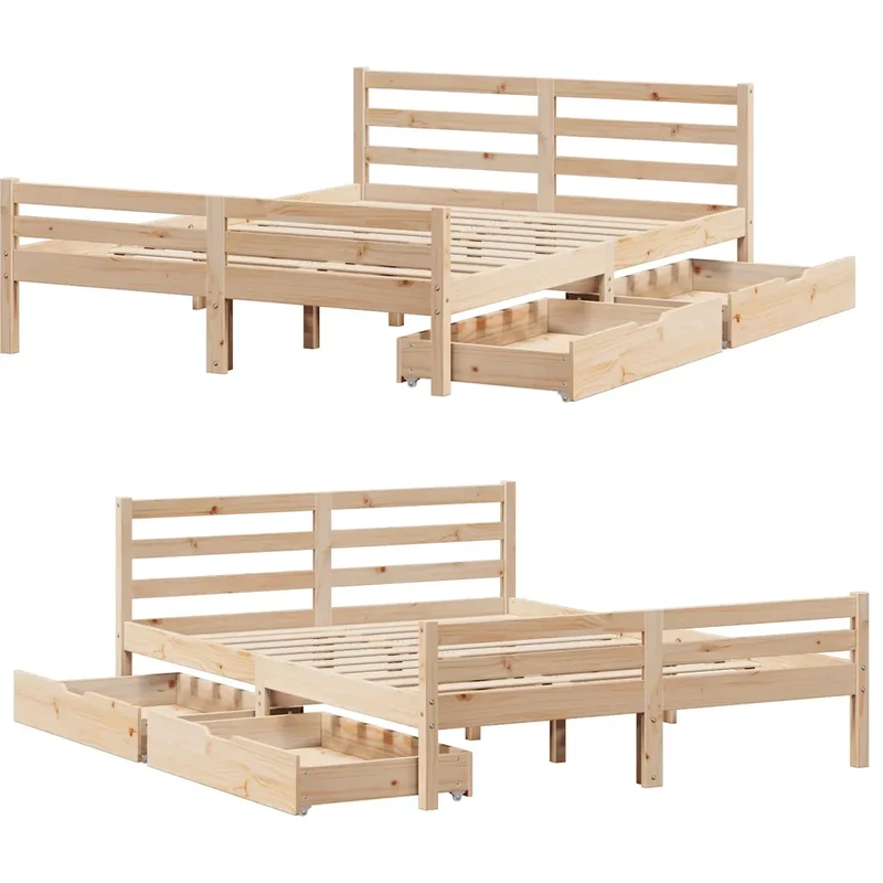 Letto senza Materasso 135x190 cm in Legno Massello di Pino 3301600