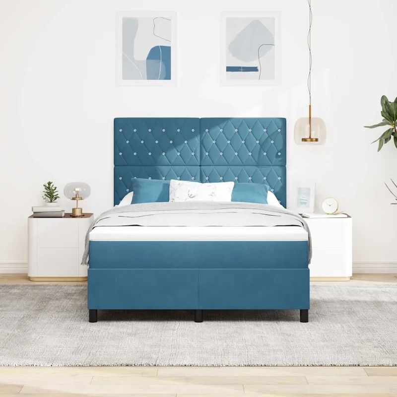 Letto a Sorgente LED Blu Scuro 140 x 190 cm Velluto 3343248