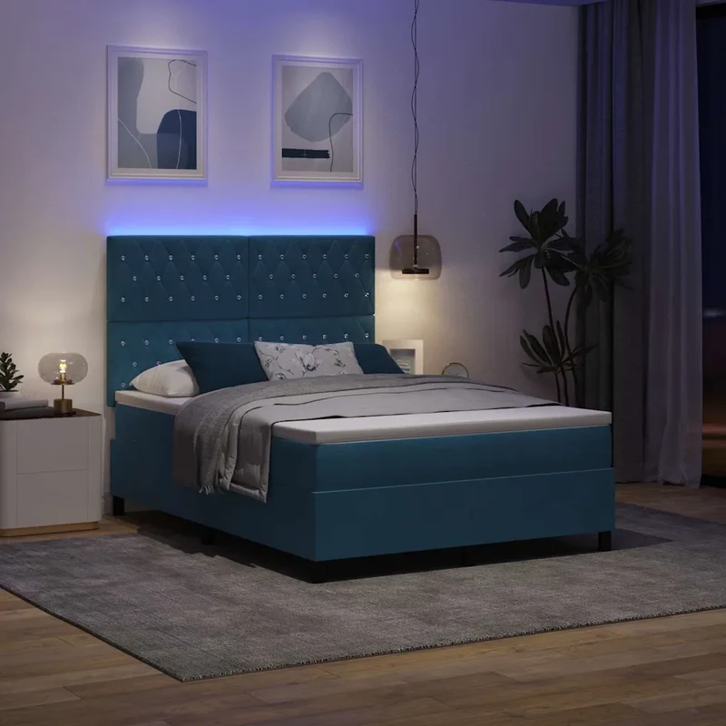 Letto a Sorgente LED Blu Scuro 140 x 190 cm Velluto 3343248