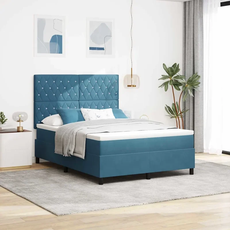 Letto a molle con materasso Blu Scuro 140 x 190 cm Velluto 3339768