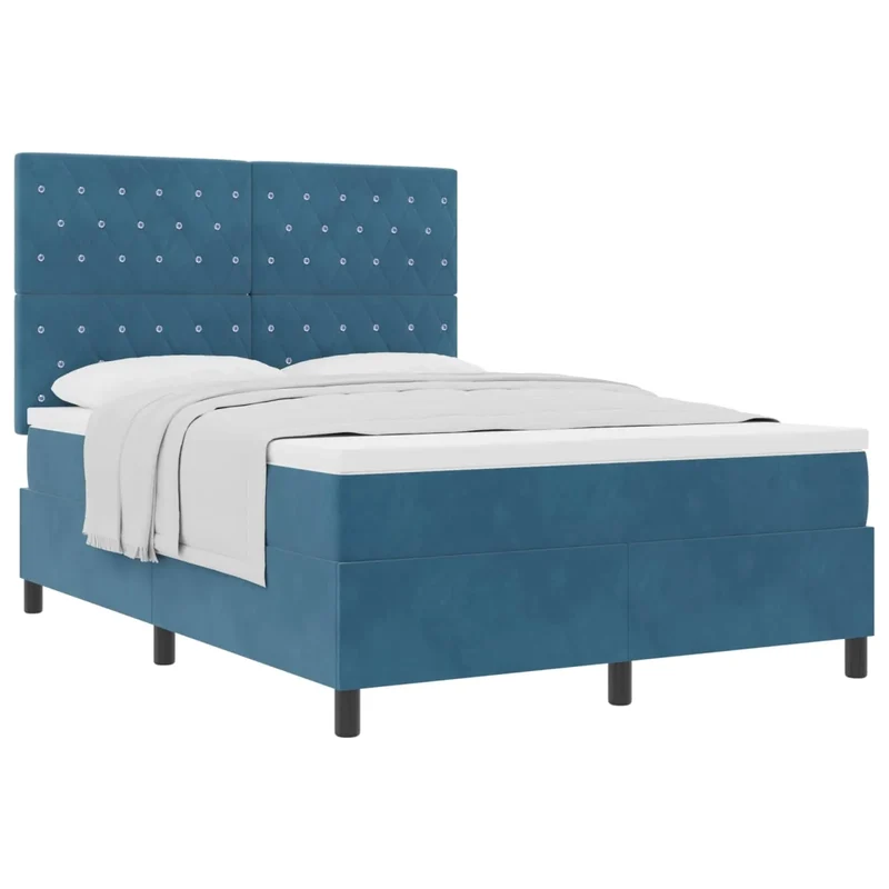 Letto a molle con materasso Blu Scuro 140 x 190 cm Velluto 3339768