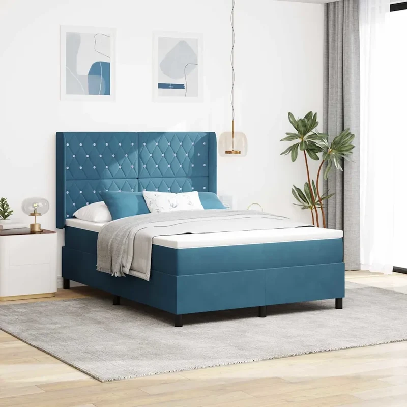 Letto a molle con strisce LED Blu 140 x 190 cm Velluto 3343812