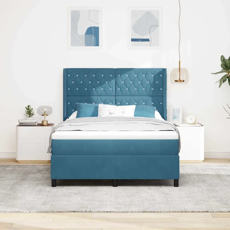 Letto a molle con strisce LED Blu 140 x 190 cm Velluto 3343812