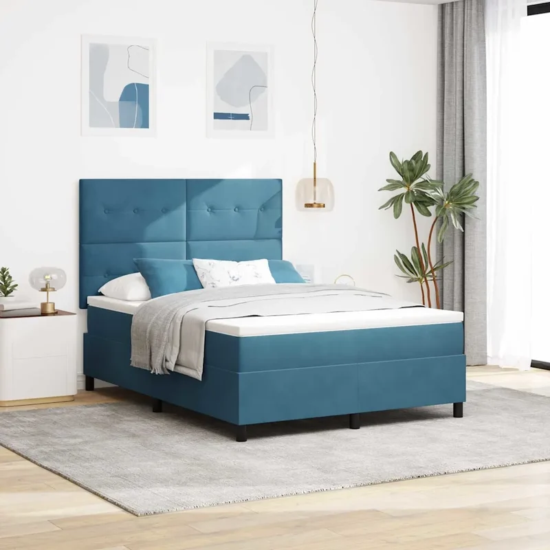 Letto a Sorgente LED Blu Scuro 140 x 190 cm Velluto 3343314