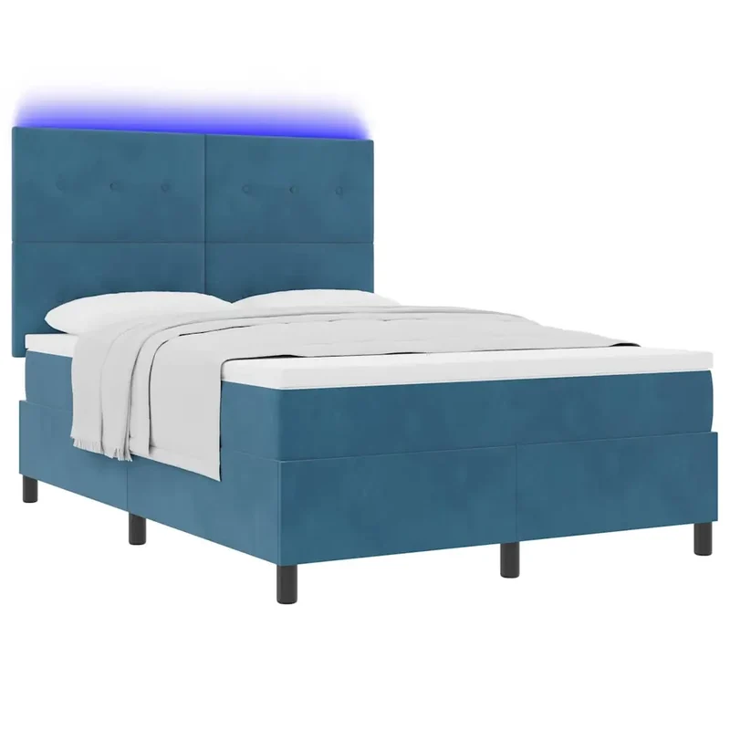Letto a Sorgente LED Blu Scuro 140 x 190 cm Velluto 3343314