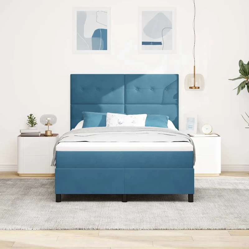 Letto a Sorgente LED Blu Scuro 140 x 190 cm Velluto 3343314