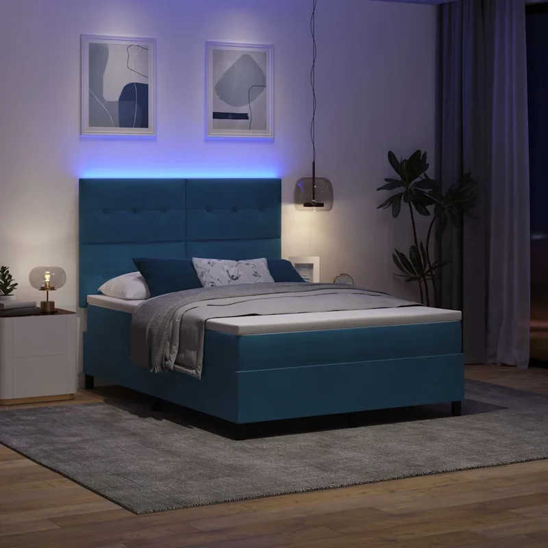 Letto a Sorgente LED Blu Scuro 140 x 190 cm Velluto 3343314