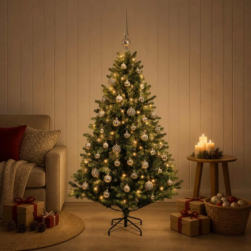 Albero di Natale Artificiale con Palline 150 cm 150 LED 3465970