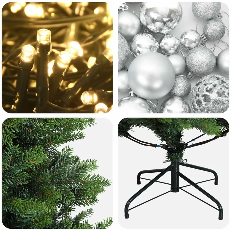 Albero di Natale Artificiale con Palline 150 cm 150 LED 3465970