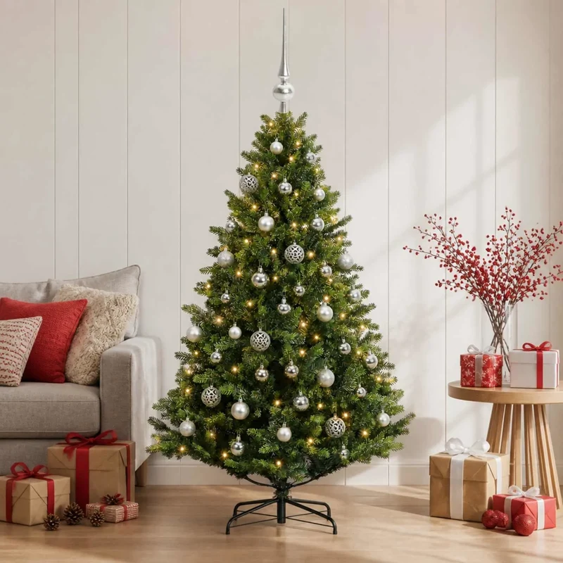 Albero di Natale Artificiale con Palline 120 cm 150 LED 3465969