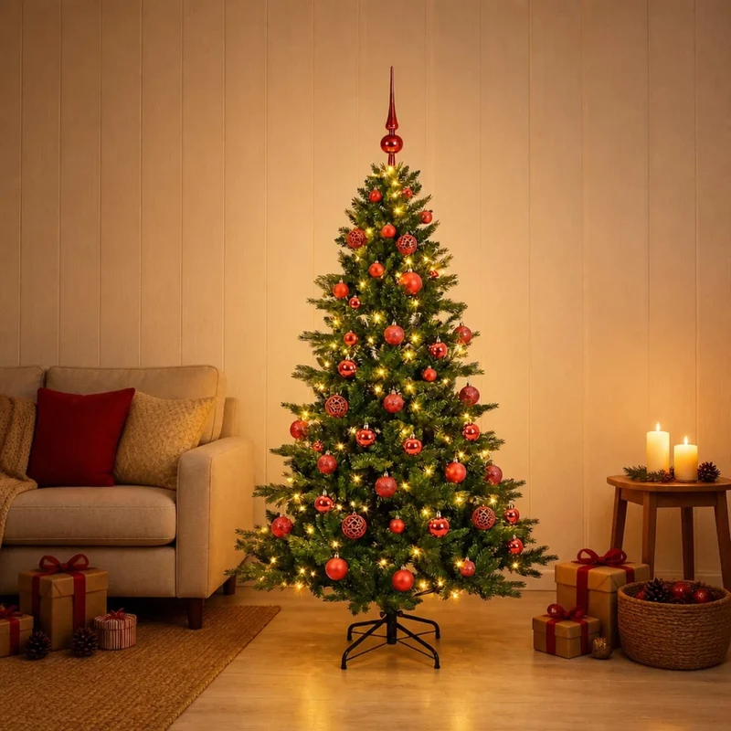 Albero di Natale artificiale con palline 120 cm 150 LED 3465863