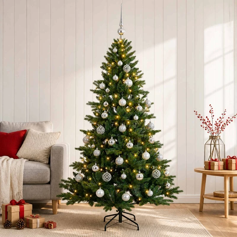 Albero di Natale artificiale con palline 120 cm 150 LED 3465959