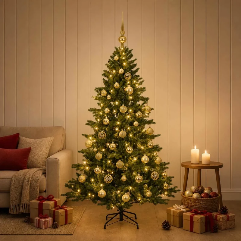Albero di Natale artificiale con palline 120 cm 150 LED 3465671