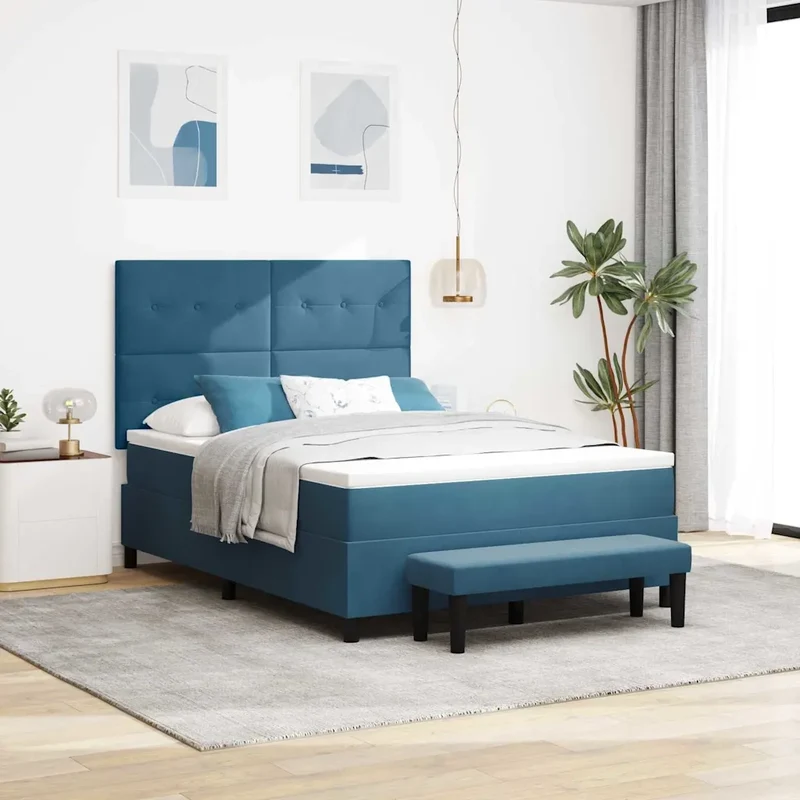 Letto a molle con testiera Blu scuro 190 x 140 cm Velluto 3344514