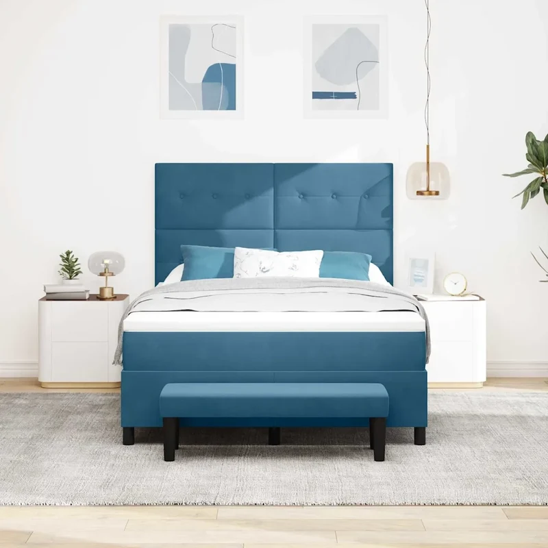 Letto a molle con testiera Blu scuro 190 x 140 cm Velluto 3344514