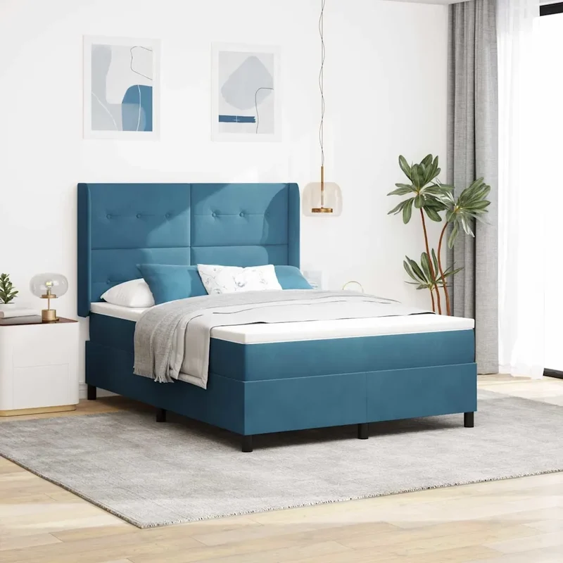 Letto a molle con strisce LED Blu 140 x 190 cm Velluto 3343866