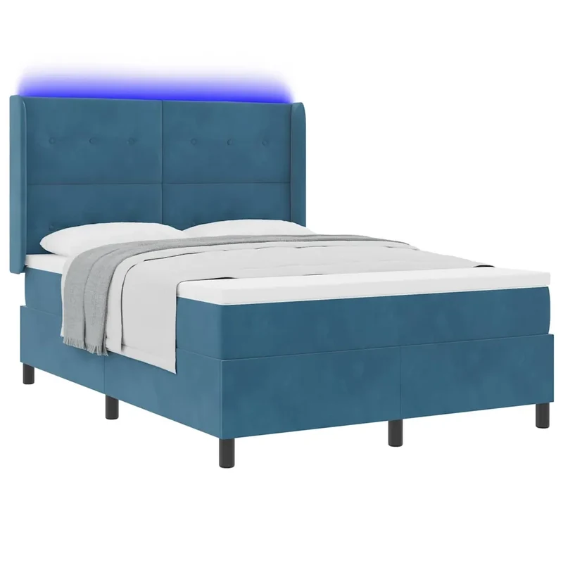 Letto a molle con strisce LED Blu 140 x 190 cm Velluto 3343866