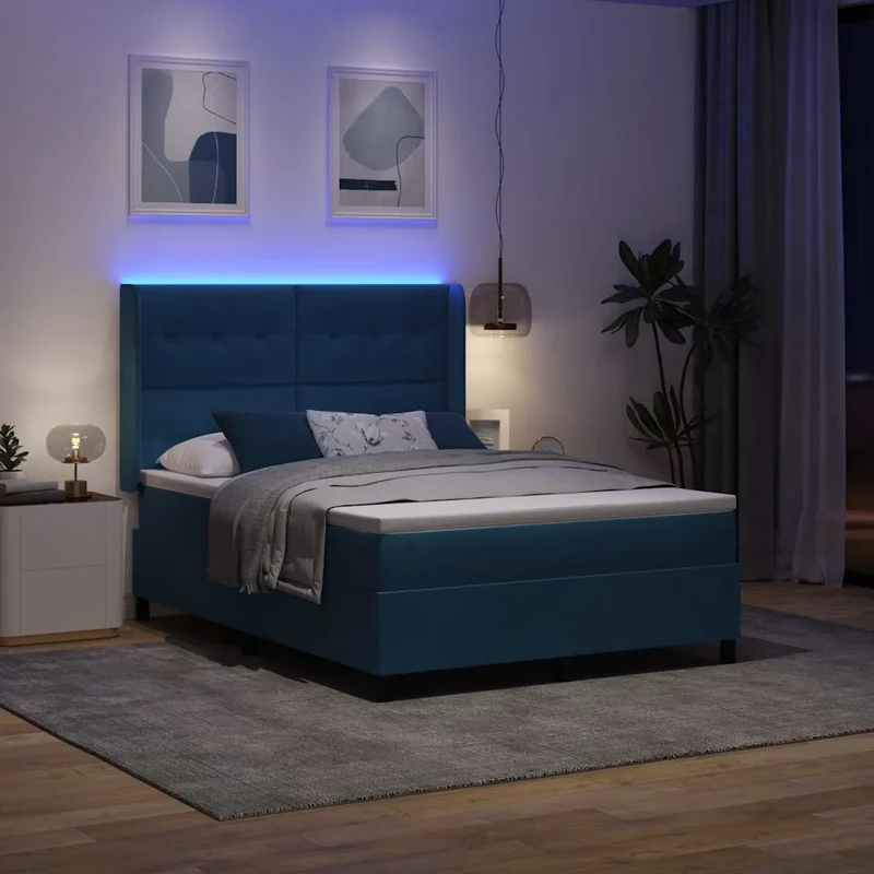 Letto a molle con strisce LED Blu 140 x 190 cm Velluto 3343866