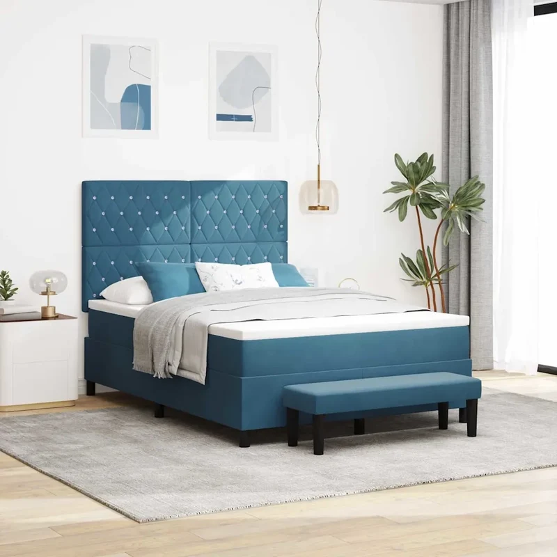 Letto a molle con testiera Blu scuro 190 x 140 cm Velluto 3344448