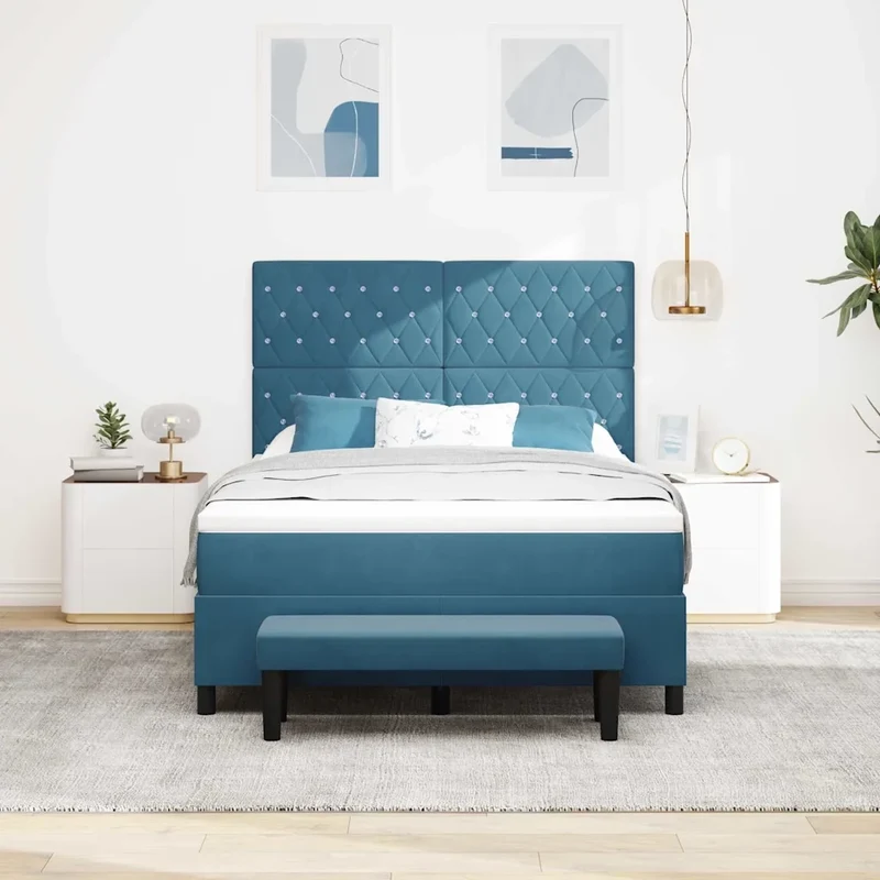Letto a molle con testiera Blu scuro 190 x 140 cm Velluto 3344448