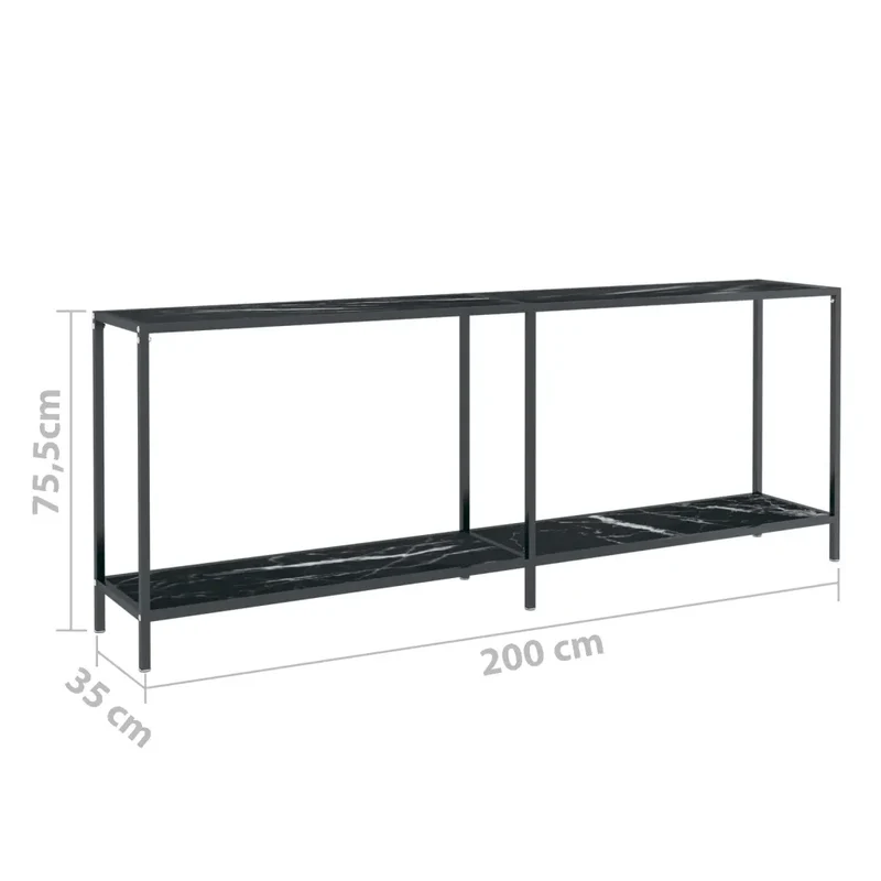 Tavolo Consolle Nero 200x35x75,5 cm in Vetro Temperato 331709