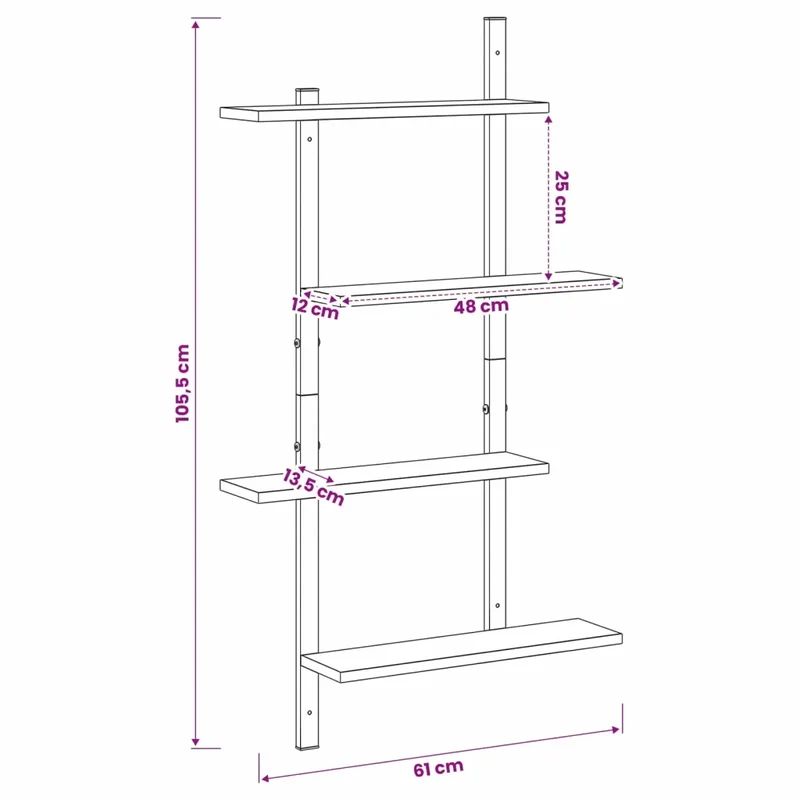 Scaffale da parete Legno antico 61 x 13,5 x 105,5 cm 8020423