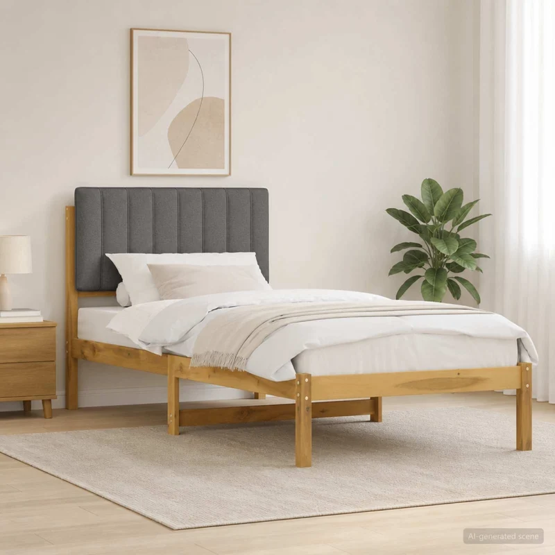 Letto con Testiera Rivestita Bianco lavato e grigio chiaro 904186