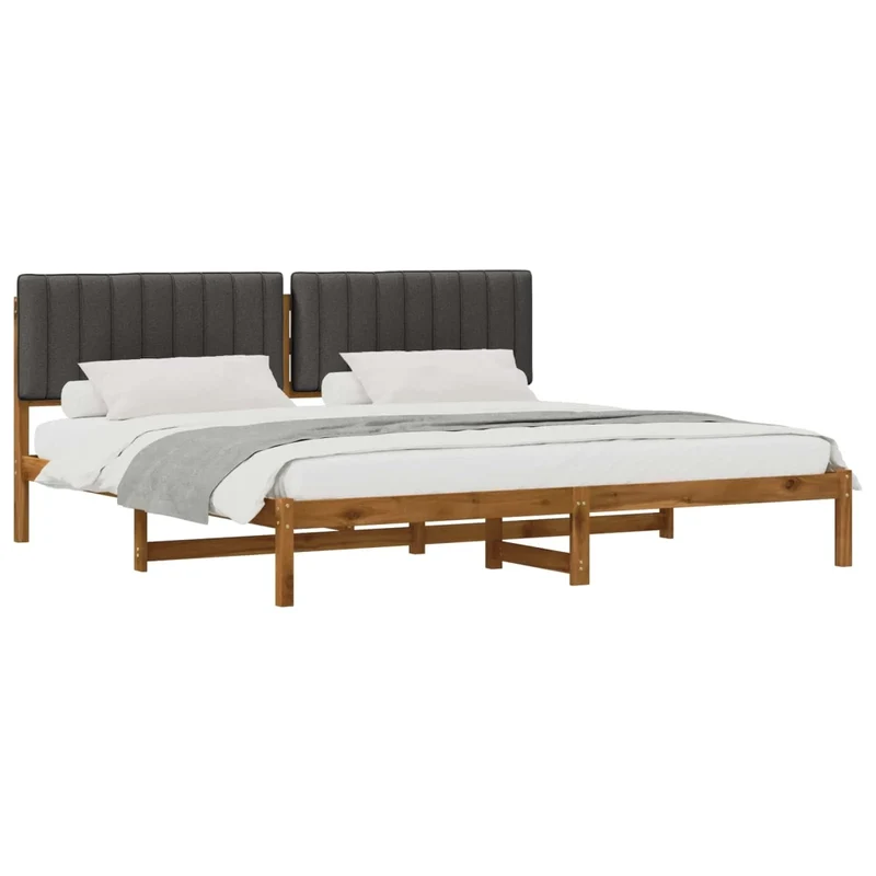 Letto con Testiera Rivestita Naturale e Grigio Scuro 3405074
